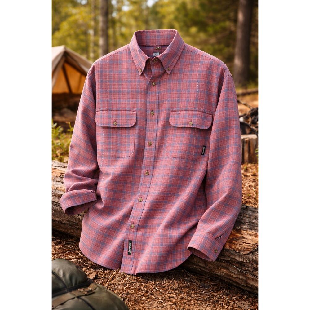 Timberland Salmon Plaid Cotton Button Down Shirt Mens Medium Relaxed Fit
